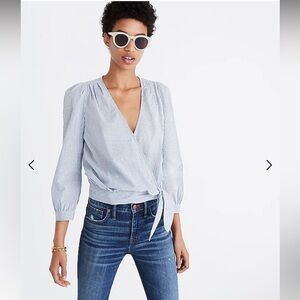 Madewell Wrap Top Blouse in Indogo Strie. Size XS.